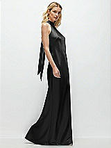 Side View Thumbnail - Black Stand Collar Bias Satin Maxi Dress with Self-Tie Bow Back