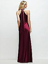 Alt View 1 Thumbnail - Cabernet Stand Collar Bias Satin Maxi Dress with Self-Tie Bow Back