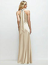 Alt View 1 Thumbnail - Champagne Stand Collar Bias Satin Maxi Dress with Self-Tie Bow Back