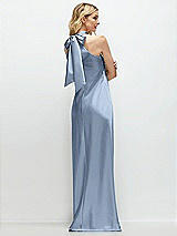 Rear View Thumbnail - Cloudy Stand Collar Bias Satin Maxi Dress with Self-Tie Bow Back