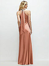 Alt View 1 Thumbnail - Copper Penny Stand Collar Bias Satin Maxi Dress with Self-Tie Bow Back