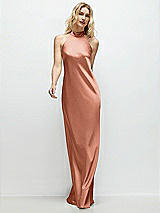 Front View Thumbnail - Copper Penny Stand Collar Bias Satin Maxi Dress with Self-Tie Bow Back