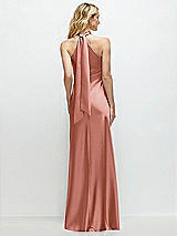 Alt View 1 Thumbnail - Desert Rose Stand Collar Bias Satin Maxi Dress with Self-Tie Bow Back