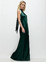 Side View Thumbnail - Evergreen Stand Collar Bias Satin Maxi Dress with Self-Tie Bow Back