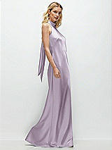 Side View Thumbnail - Lilac Haze Stand Collar Bias Satin Maxi Dress with Self-Tie Bow Back