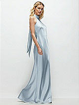 Side View Thumbnail - Mist Stand Collar Bias Satin Maxi Dress with Self-Tie Bow Back