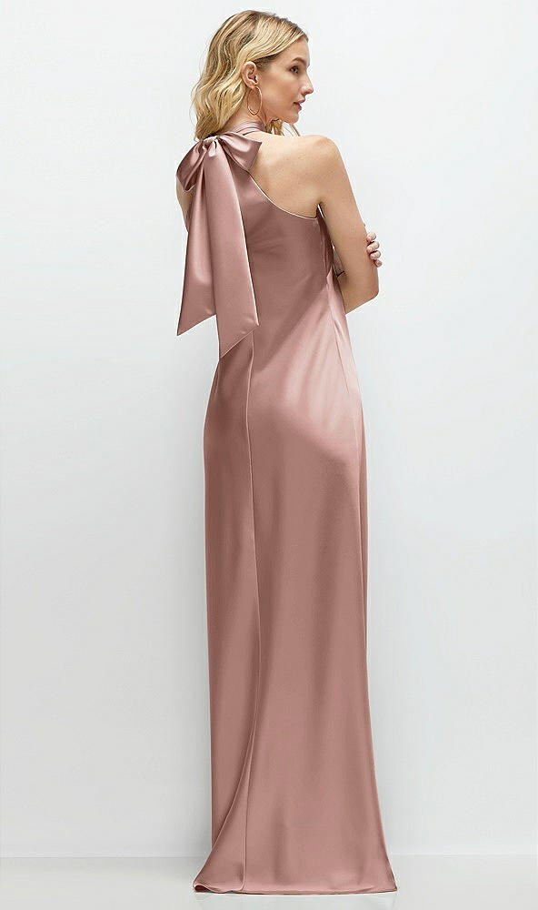 Back View - Neu Nude Stand Collar Bias Satin Maxi Dress with Self-Tie Bow Back