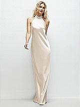 Front View Thumbnail - Oat Stand Collar Bias Satin Maxi Dress with Self-Tie Bow Back