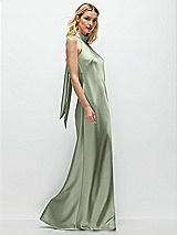 Side View Thumbnail - Sage Stand Collar Bias Satin Maxi Dress with Self-Tie Bow Back