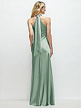 Alt View 1 Thumbnail - Seagrass Stand Collar Bias Satin Maxi Dress with Self-Tie Bow Back