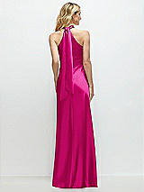 Alt View 1 Thumbnail - Think Pink Stand Collar Bias Satin Maxi Dress with Self-Tie Bow Back