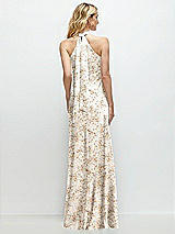 Alt View 1 Thumbnail - Golden Hour Floral Stand Collar Bias Satin Maxi Dress with Self-Tie Bow Back