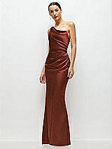 Side View Thumbnail - Auburn Moon One-Shoulder Cat-Eye Neckline Fit and Flare Satin Maxi Dress