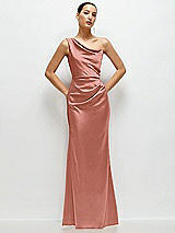 Front View Thumbnail - Desert Rose One-Shoulder Cat-Eye Neckline Fit and Flare Satin Maxi Dress