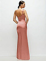 Rear View Thumbnail - Desert Rose One-Shoulder Cat-Eye Neckline Fit and Flare Satin Maxi Dress