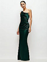 Side View Thumbnail - Evergreen One-Shoulder Cat-Eye Neckline Fit and Flare Satin Maxi Dress