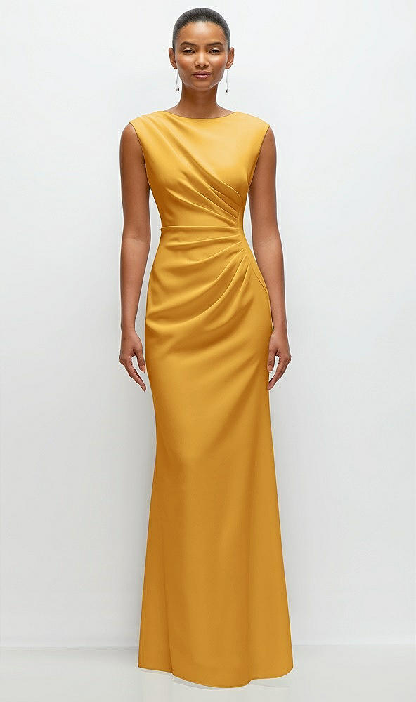 Front View - NYC Yellow Sleeveless Cap Shoulder Crepe Maxi Dress with Trumpet Skirt