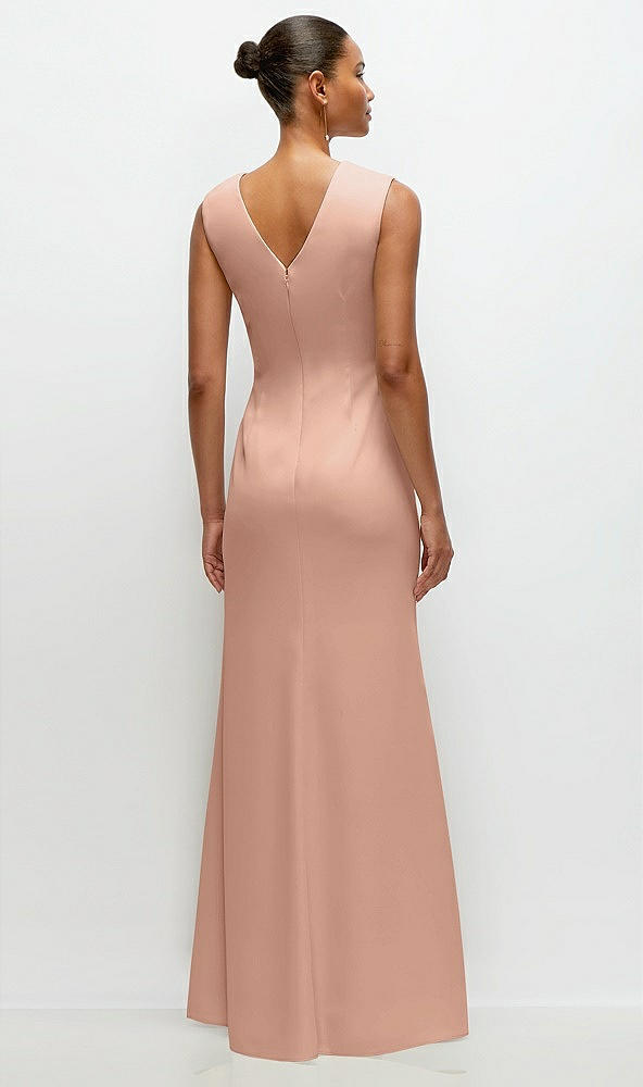 Back View - Pale Peach Sleeveless Cap Shoulder Crepe Maxi Dress with Trumpet Skirt