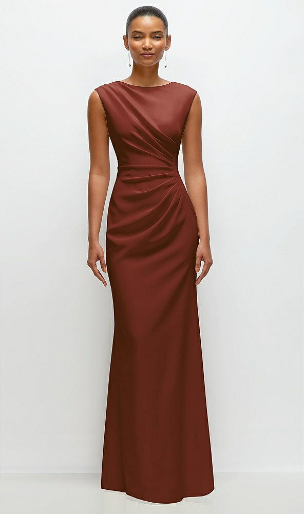 Front View - Auburn Moon Sleeveless Cap Shoulder Crepe Maxi Dress with Trumpet Skirt