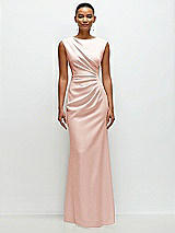 Front View Thumbnail - Blush Sleeveless Cap Shoulder Crepe Maxi Dress with Trumpet Skirt