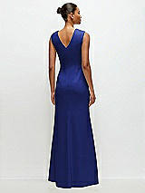 Rear View Thumbnail - Cobalt Blue Sleeveless Cap Shoulder Crepe Maxi Dress with Trumpet Skirt