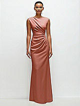 Front View Thumbnail - Desert Rose Sleeveless Cap Shoulder Crepe Maxi Dress with Trumpet Skirt