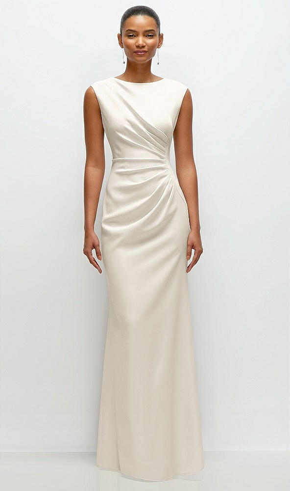 Front View - Ivory Sleeveless Cap Shoulder Crepe Maxi Dress with Trumpet Skirt