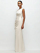 Side View Thumbnail - Ivory Sleeveless Cap Shoulder Crepe Maxi Dress with Trumpet Skirt