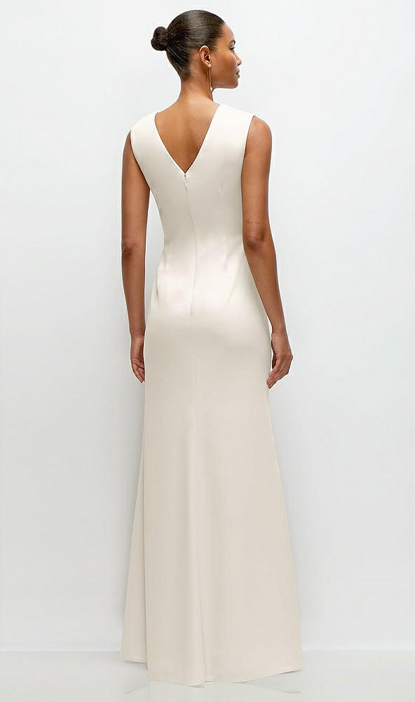 Back View - Ivory Sleeveless Cap Shoulder Crepe Maxi Dress with Trumpet Skirt