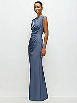 Side View Thumbnail - Larkspur Blue Sleeveless Cap Shoulder Crepe Maxi Dress with Trumpet Skirt