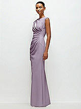 Side View Thumbnail - Lilac Haze Sleeveless Cap Shoulder Crepe Maxi Dress with Trumpet Skirt