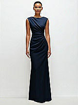 Front View Thumbnail - Midnight Navy Sleeveless Cap Shoulder Crepe Maxi Dress with Trumpet Skirt