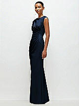 Side View Thumbnail - Midnight Navy Sleeveless Cap Shoulder Crepe Maxi Dress with Trumpet Skirt