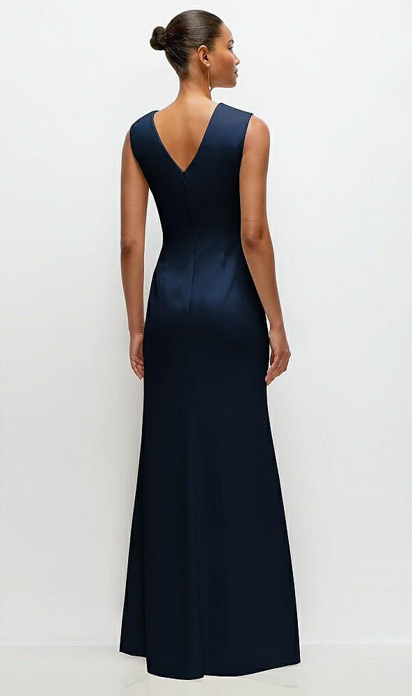 Back View - Midnight Navy Sleeveless Cap Shoulder Crepe Maxi Dress with Trumpet Skirt