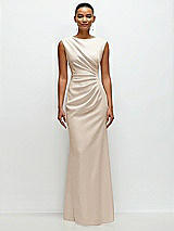 Front View Thumbnail - Oat Sleeveless Cap Shoulder Crepe Maxi Dress with Trumpet Skirt