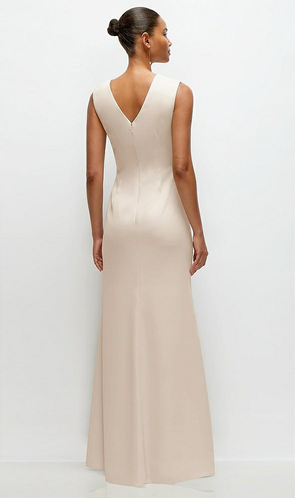 Back View - Oat Sleeveless Cap Shoulder Crepe Maxi Dress with Trumpet Skirt