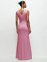 Rear View Thumbnail - Powder Pink Sleeveless Cap Shoulder Crepe Maxi Dress with Trumpet Skirt