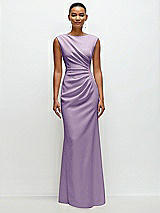 Front View Thumbnail - Pale Purple Sleeveless Cap Shoulder Crepe Maxi Dress with Trumpet Skirt