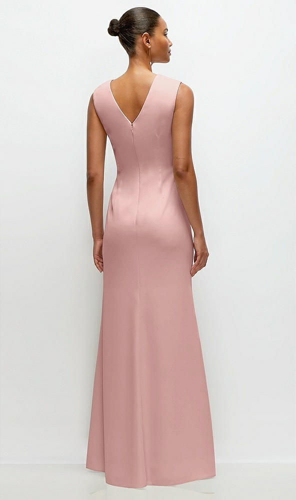 Back View - Rose - PANTONE Rose Quartz Sleeveless Cap Shoulder Crepe Maxi Dress with Trumpet Skirt