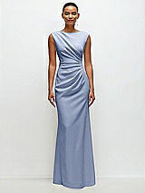 Front View Thumbnail - Sky Blue Sleeveless Cap Shoulder Crepe Maxi Dress with Trumpet Skirt