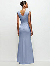 Rear View Thumbnail - Sky Blue Sleeveless Cap Shoulder Crepe Maxi Dress with Trumpet Skirt