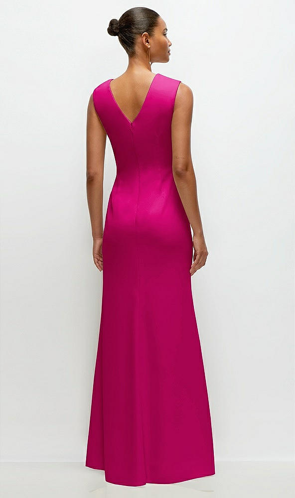 Back View - Think Pink Sleeveless Cap Shoulder Crepe Maxi Dress with Trumpet Skirt