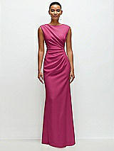 Front View Thumbnail - Tea Rose Sleeveless Cap Shoulder Crepe Maxi Dress with Trumpet Skirt