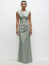 Front View Thumbnail - Willow Green Sleeveless Cap Shoulder Crepe Maxi Dress with Trumpet Skirt