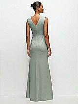 Rear View Thumbnail - Willow Green Sleeveless Cap Shoulder Crepe Maxi Dress with Trumpet Skirt