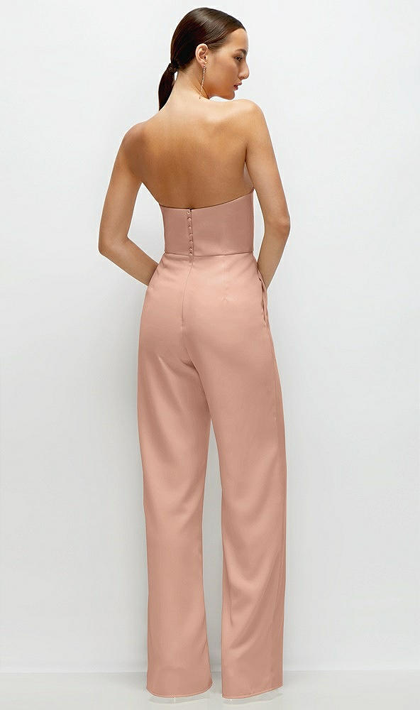 Back View - Pale Peach Strapless Cat-Eye Corset Crepe Wedding Jumpsuit