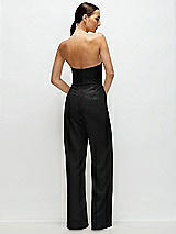 Rear View Thumbnail - Black Strapless Cat-Eye Corset Crepe Wedding Jumpsuit