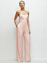 Front View Thumbnail - Blush Strapless Cat-Eye Corset Crepe Wedding Jumpsuit