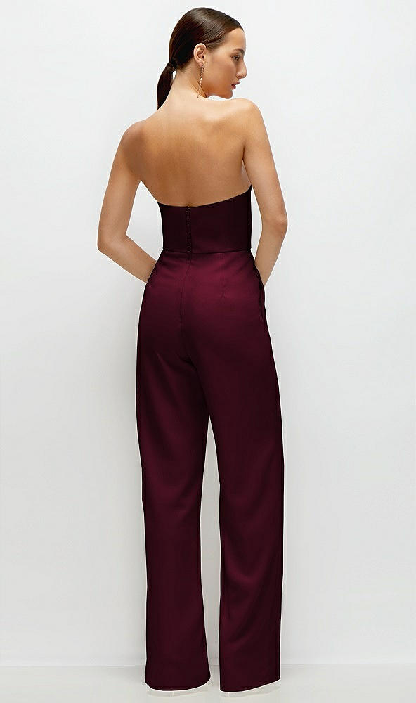 Back View - Cabernet Strapless Cat-Eye Corset Crepe Wedding Jumpsuit