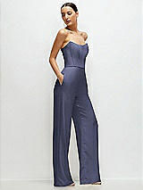 Side View Thumbnail - French Blue Strapless Cat-Eye Corset Crepe Wedding Jumpsuit